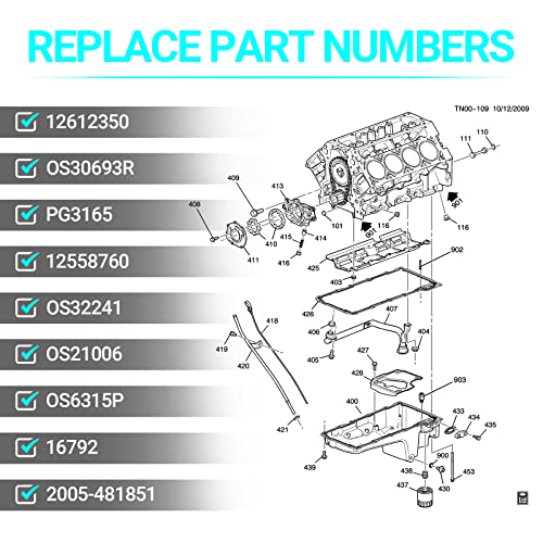 MNJWS Oil Pan Gasket Set - Compatible with 4.8L 5.3L 6.0L 6.2L Chevy Silverado, Suburban, Tahoe, Trailblazer, GMC Sierra, Yukon, Cadillac Escalade - Replace 12612350 OS30693R - Image 3