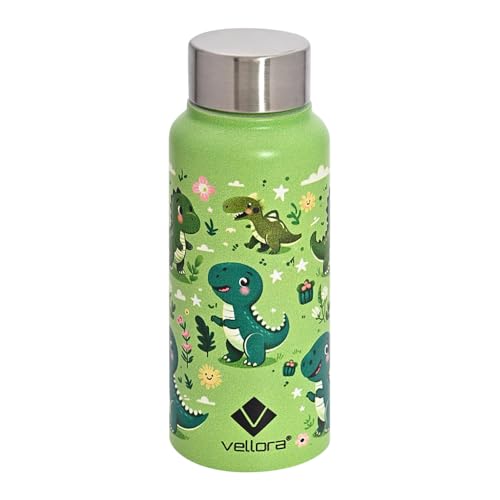 VELLORA Dinosaur Animated Stainless Steel Water Bottle for Kids,School Water Bottle for Kids,Picnic Water Bottle,Sipper Bottle,Leak-Proof Bottle for Kid Travel Girls 500 ml (Green) - Image 1