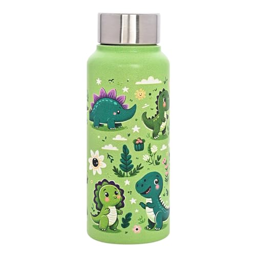 VELLORA Dinosaur Animated Stainless Steel Water Bottle for Kids,School Water Bottle for Kids,Picnic Water Bottle,Sipper Bottle,Leak-Proof Bottle for Kid Travel Girls 500 ml (Green) - Image 2