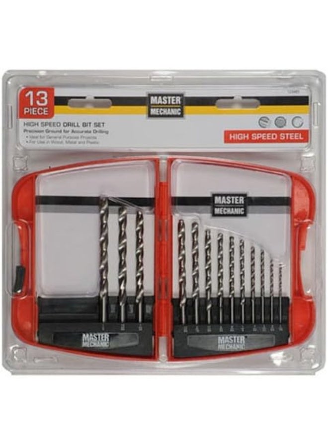 Master Mechanic 13-Piece HSS Drill Bit Set – High Speed Steel Bits for Wood, Metal & Plastic, Precision Ground