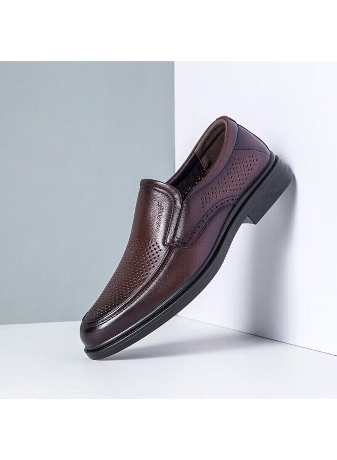 Aokang Official Men's Shoes, Leather Sandals, Summer Hollow-out Perforated Shoes, Men's Business Casual Leather Shoes, Brown, Size 43 - Image 3
