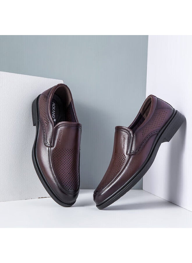 Aokang Official Men's Shoes, Leather Sandals, Summer Hollow-out Perforated Shoes, Men's Business Casual Leather Shoes, Brown, Size 43 - Image 4