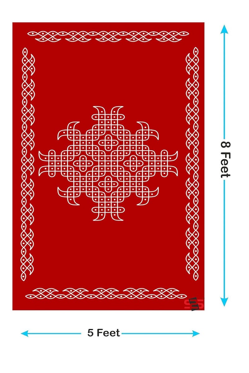 S2S قماش خلفية مارون لتزيين البوجا التقليدي، قماش تزيين خلفية لستارة خلفية البوجا لاحتفالات الأعياد - (الحجم - 5x8 قدم) (مارون مع كولام موغو) - Image 2