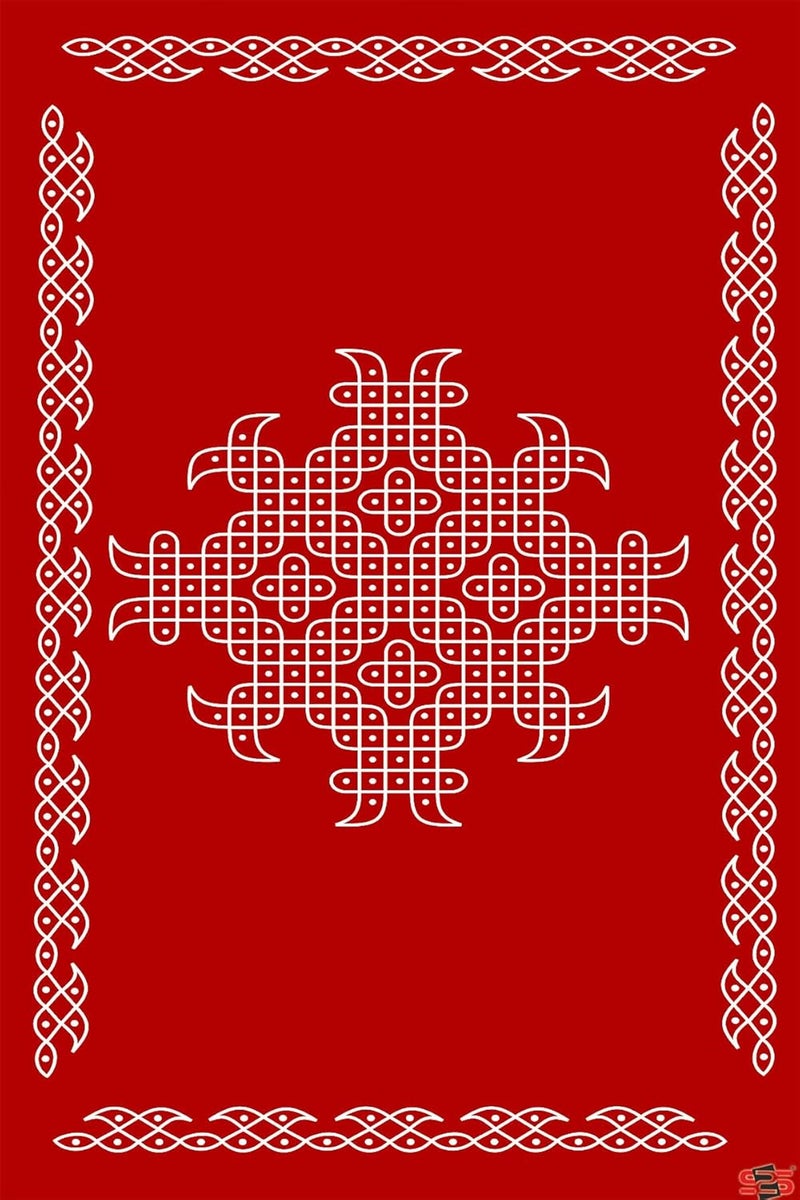 S2S قماش خلفية مارون لتزيين البوجا التقليدي، قماش تزيين خلفية لستارة خلفية البوجا لاحتفالات الأعياد - (الحجم - 5x8 قدم) (مارون مع كولام موغو) - Image 1