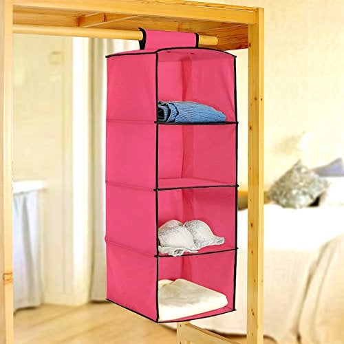 PINDIA Fancy & Foldable 4 Layer Pink with Black Border Hanging Storage Wardrobe ALMIRAH - Image 4