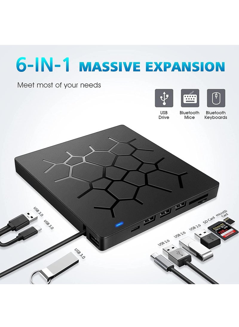 GUDOO External DVD Drive USB 3.0 CD DVD Burner for Laptop Type-C CD/DVD  Optical Disk Drive with 4 USB Ports and 2 SD Card Slots Ultra Slim for Mac PC Windows 11/10/8/7 Linux OS  - Image 5