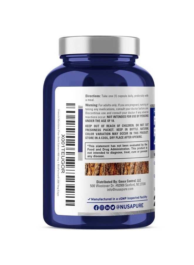 NusaPure French Maritime Pine Bark Extract 400mg per Veggie Caps 200-Day Supply Bioperine Non-GMO Vegan - Image 3