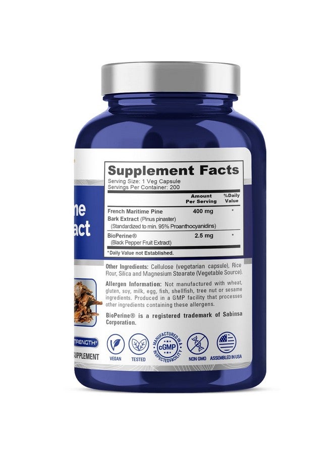 NusaPure French Maritime Pine Bark Extract 400mg per Veggie Caps 200-Day Supply Bioperine Non-GMO Vegan - Image 2
