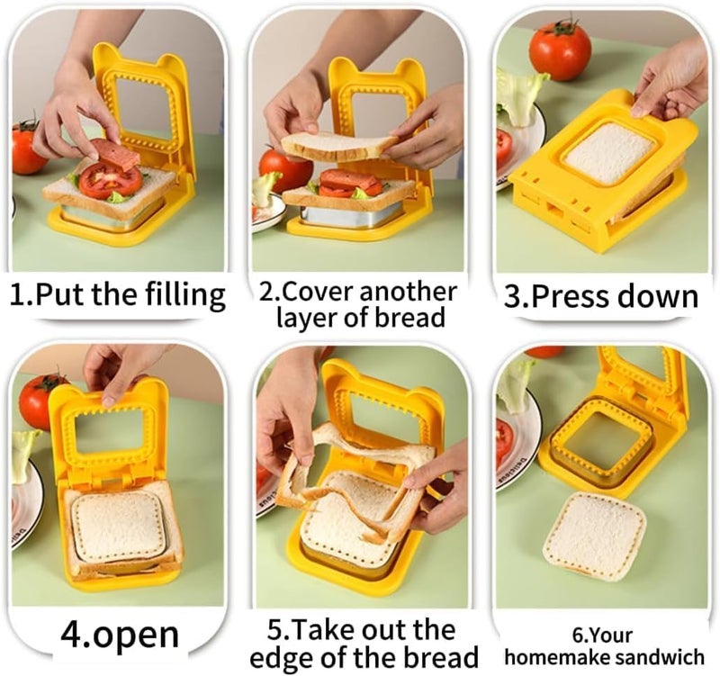SEYROLIN SEYROLIN Sandwich Cutter and Sealer Pocket Sandwiches Cutter Uncrustables Maker Breakfast Sandwich Maker Great for Lunchbox and Bento Box Bread Mold Square for Cookie Cutters  - Image 5