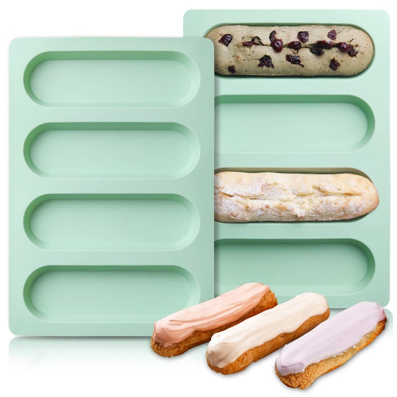 QELEG 2 قطع قوالب سيليكون إكلير لقوائم الهوت دوج وقوالب بار الجرانولا غير لاصقة مقاومة للحرارة صينية خبز لقوائم الهوت دوج محلية الصنع