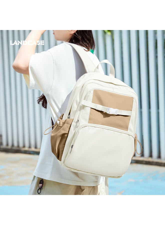 Landcase Backpack For Women College Students High Appearance Large Capacity Double Shoulder Bag Junior High School Lightweight Backpack Computer Bag Men 4552 White Zongzi