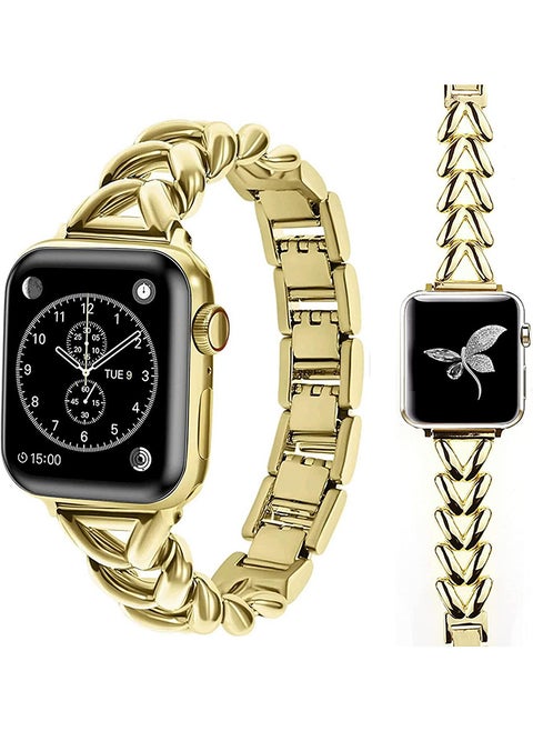 Metal Straps For Apple Watch Series 10 9 8 7 6 5 4 SE, 38/40/41/42mm Jewelry Herringbone Design Stainless Steel Smartwatch Strap -Gold