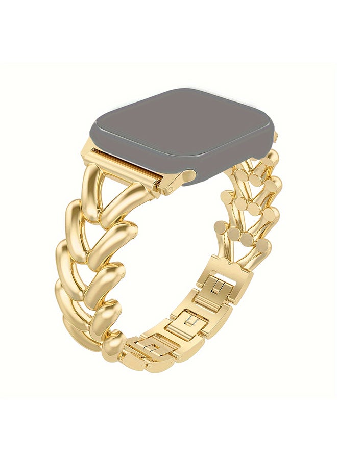 Metal Straps For Apple Watch Series 10 9 8 7 6 5 4 SE, 38/40/41/42mm Jewelry Herringbone Design Stainless Steel Smartwatch Strap -Gold