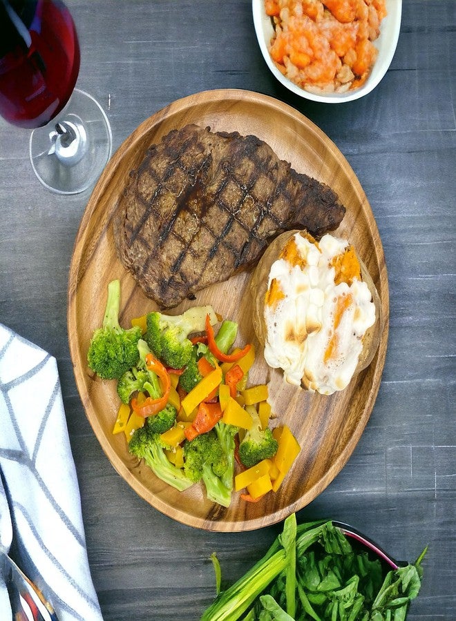 WRIGHTMART Set of 4 – 12 Inch Round Acacia Wood Dinner Plates – Solid Hardwood Wooden Plates for Steak, Pasta, Salad, BBQ, Charcuterie – Natural Wood Grain Dinnerware - Image 2