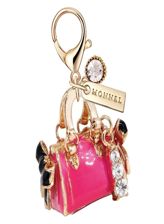 MONNEL MC348 Crystal 3D Lady Handbag Lobster Clasp Charm for Women with Velvet Bag (Rose Pink,1 Piece) - Image 1