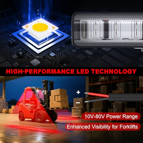HSYFUNA LED Forklift Safety Light Red for AGV Automated Guided Vehicle, Forklift Truck, Industrial Lift, Warehouse Safety, IP67 Waterproof, Aluminum Housing (2PCS) - Image 5