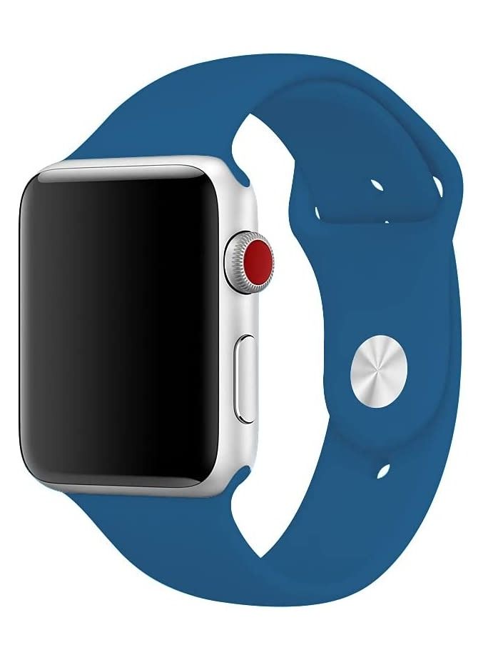 Sports Band for Apple Watch 42mm 44mm 45mm Soft Silicone Replacement Wrist Strap for iWatch Series 7/SE/6/5/4/3/2/1 (Denim Blue)