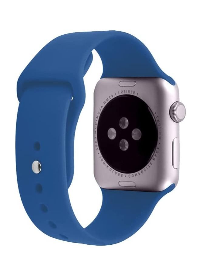 Sports Band for Apple Watch 42mm 44mm 45mm Soft Silicone Replacement Wrist Strap for iWatch Series 7/SE/6/5/4/3/2/1 (Denim Blue)