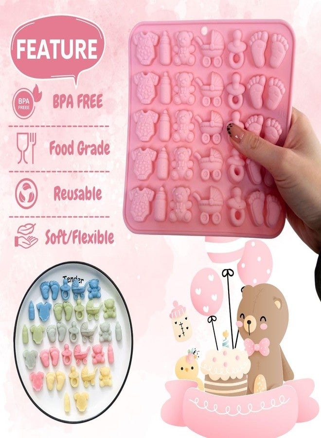 Orapink 1 Piece Baby Shower Theme Mini Silicone Chocolate Molds Footprints, Pacifier, Stroller, Teddy Bear, Bottle and Onesie Shape 3D Chocolate Candy Moulds for Baby Shower,Birthday - Image 2