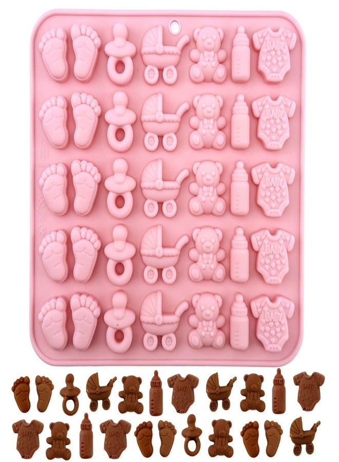 Orapink 1 Piece Baby Shower Theme Mini Silicone Chocolate Molds Footprints, Pacifier, Stroller, Teddy Bear, Bottle and Onesie Shape 3D Chocolate Candy Moulds for Baby Shower,Birthday - Image 1