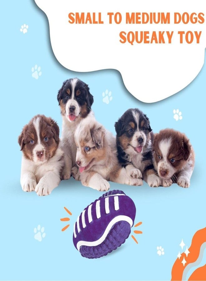 PET FUN لعبة مضغ متينة للكلاب من المطاط من بيت فن - تصميم كرة قدم محكم مناسب للكلاب الصغيرة والمتوسطة - تصدر صوتاً عند الضغط عليها، قابلة للارتداد وغير سامة - لعبة لعب للحيوانات الأليفة للاستخدام الداخلي والخارجي - بنفسجي (قد يختلف اللون) - Image 5