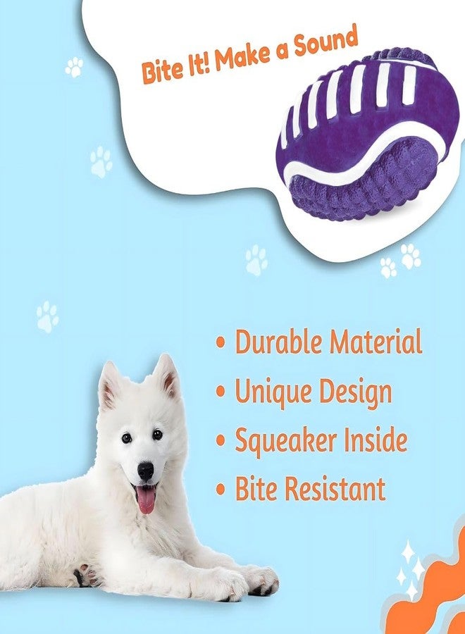 PET FUN لعبة مضغ متينة للكلاب من المطاط من بيت فن - تصميم كرة قدم محكم مناسب للكلاب الصغيرة والمتوسطة - تصدر صوتاً عند الضغط عليها، قابلة للارتداد وغير سامة - لعبة لعب للحيوانات الأليفة للاستخدام الداخلي والخارجي - بنفسجي (قد يختلف اللون) - Image 3