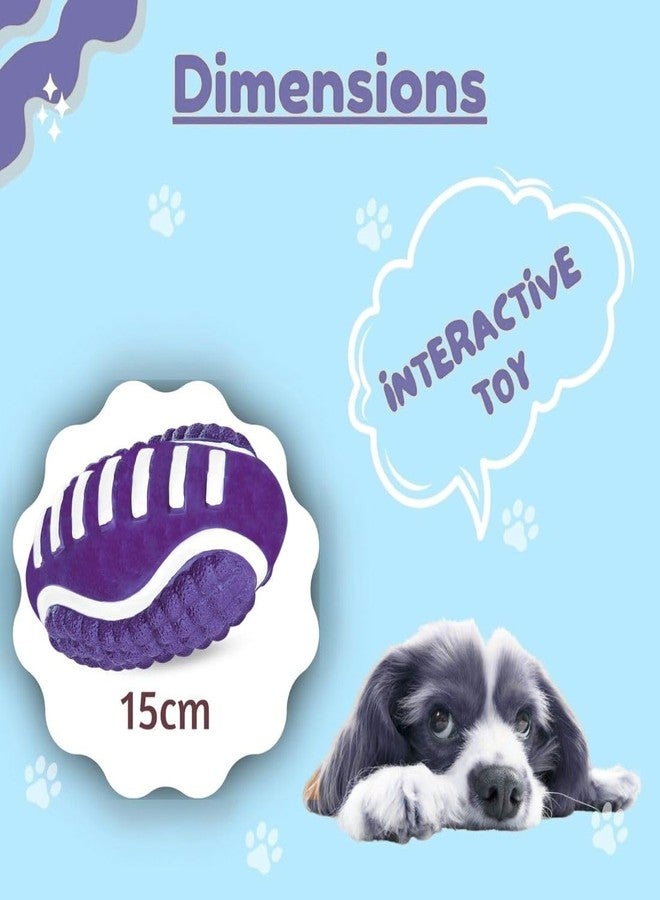 PET FUN لعبة مضغ متينة للكلاب من المطاط من بيت فن - تصميم كرة قدم محكم مناسب للكلاب الصغيرة والمتوسطة - تصدر صوتاً عند الضغط عليها، قابلة للارتداد وغير سامة - لعبة لعب للحيوانات الأليفة للاستخدام الداخلي والخارجي - بنفسجي (قد يختلف اللون) - Image 2