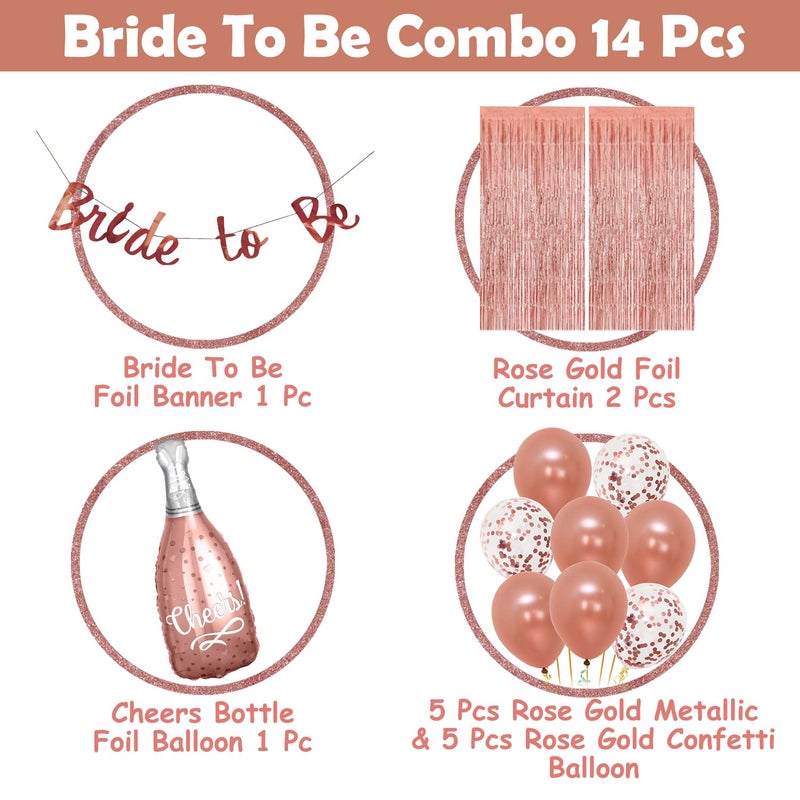 Party Propz Party Propz Bride to Be Decoration Set Combo Huge 14 Pcs Rose Gold Bridal Shower Decorations Kit Bachelorette Party Decorations Items Bride to Be Banner Cardstock Rose Gold Foil Curtains - Image 2