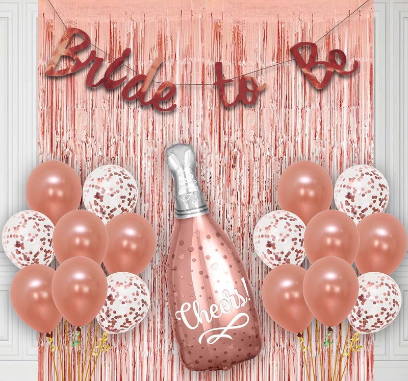 Party Propz Party Propz Bride to Be Decoration Set Combo Huge 14 Pcs Rose Gold Bridal Shower Decorations Kit Bachelorette Party Decorations Items Bride to Be Banner Cardstock Rose Gold Foil Curtains - Image 1