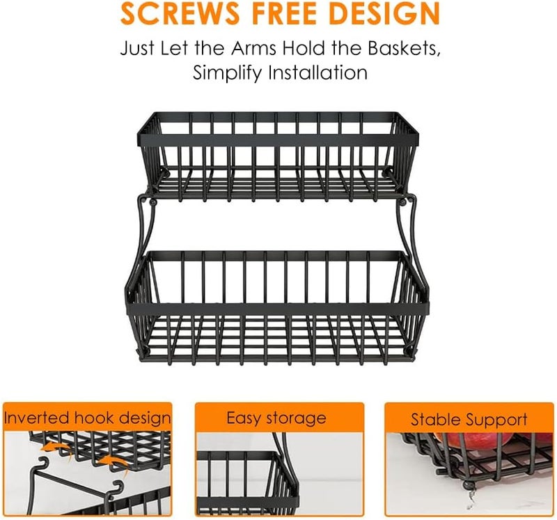 TINMIX 2 Tier Countertop Fruit Basket Bowl for Kitchen Counter Fruits Veggies Snack Storage Holder Stand Rack Organizer Detachable Metal Wire Bread Tray - Image 3