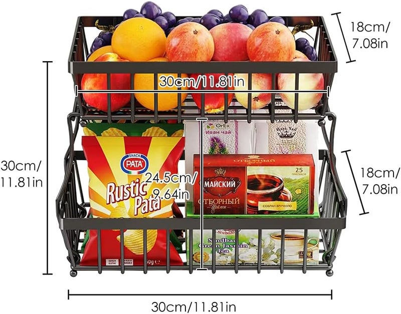 TINMIX 2 Tier Countertop Fruit Basket Bowl for Kitchen Counter Fruits Veggies Snack Storage Holder Stand Rack Organizer Detachable Metal Wire Bread Tray - Image 2