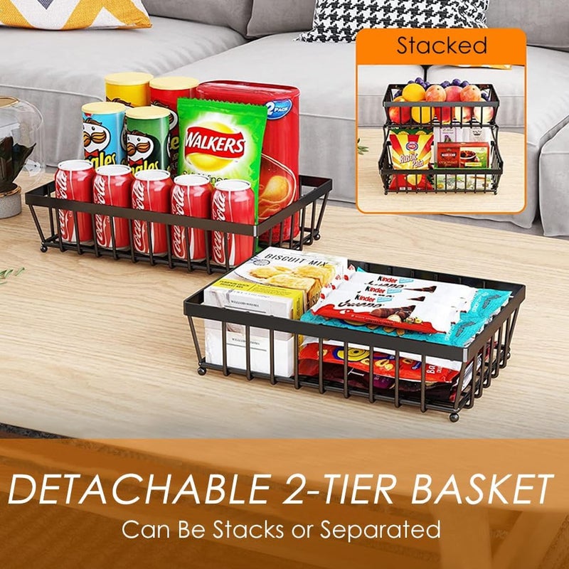 TINMIX 2 Tier Countertop Fruit Basket Bowl for Kitchen Counter Fruits Veggies Snack Storage Holder Stand Rack Organizer Detachable Metal Wire Bread Tray - Image 4