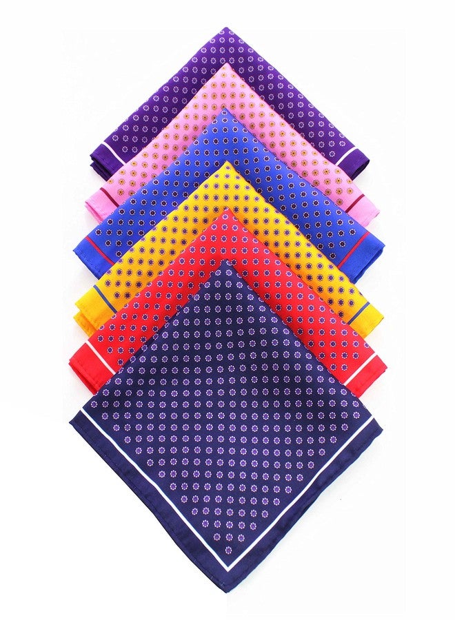 JEMYGINS 6PCS Red Yellow Pink Blue Silk Pocket Squares for Men Handkerchief Hanky Set (1) - Image 1
