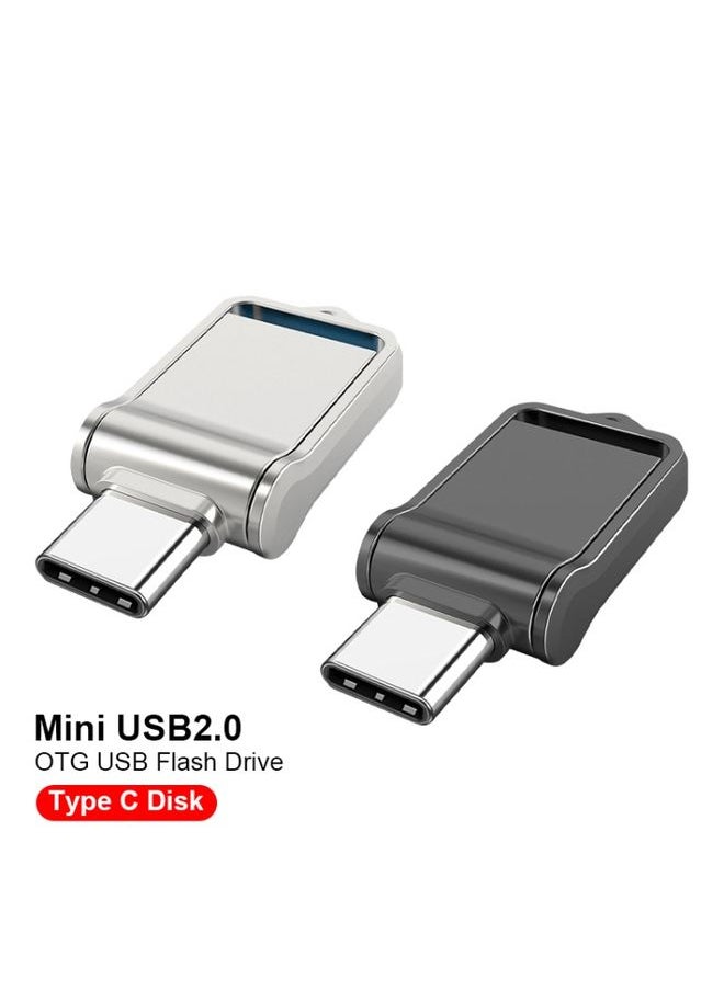 128GB USB 2.0 + Type-C/USB-C High Speed Mini Computer and Phone Dual-purpose Rotary U Disk(Silver)