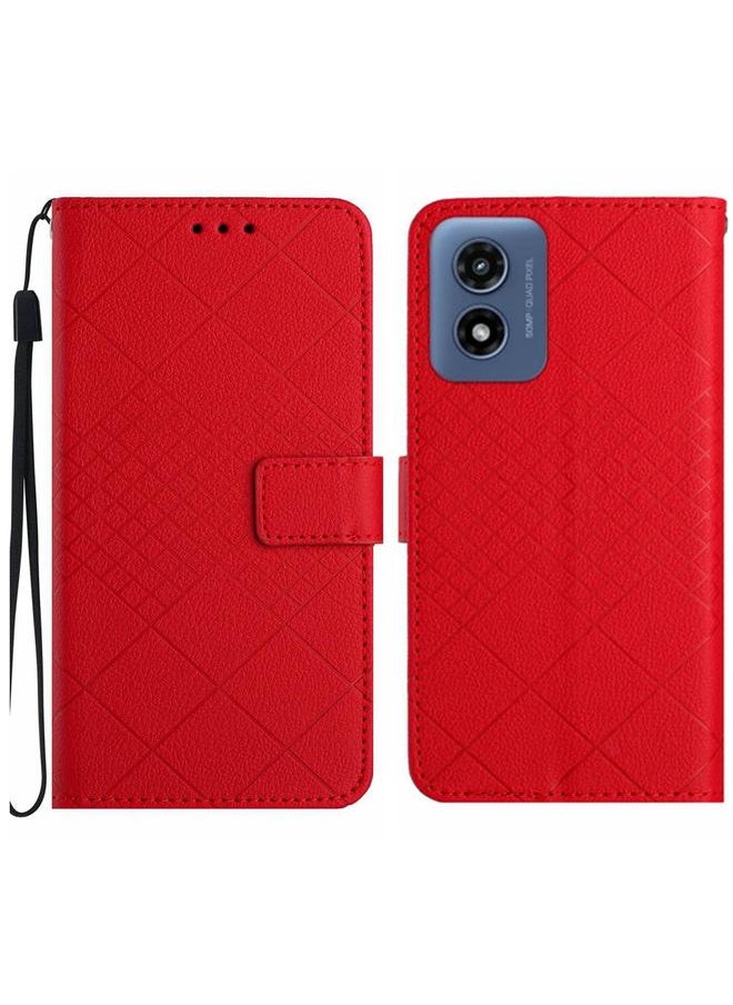 Zaboon - For Motorola Moto E14 Rhombic Grid Texture Leather Phone Case(Red) - Image 1