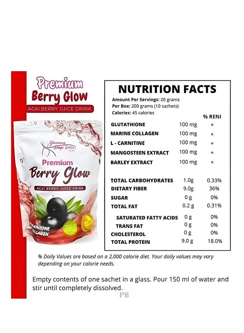 Glowming Shape Detox Premium Berry Glow Acai Berry Juice Drink Set of Two each 200g - Detox, Weight Loss & Skin Glow - Image 3
