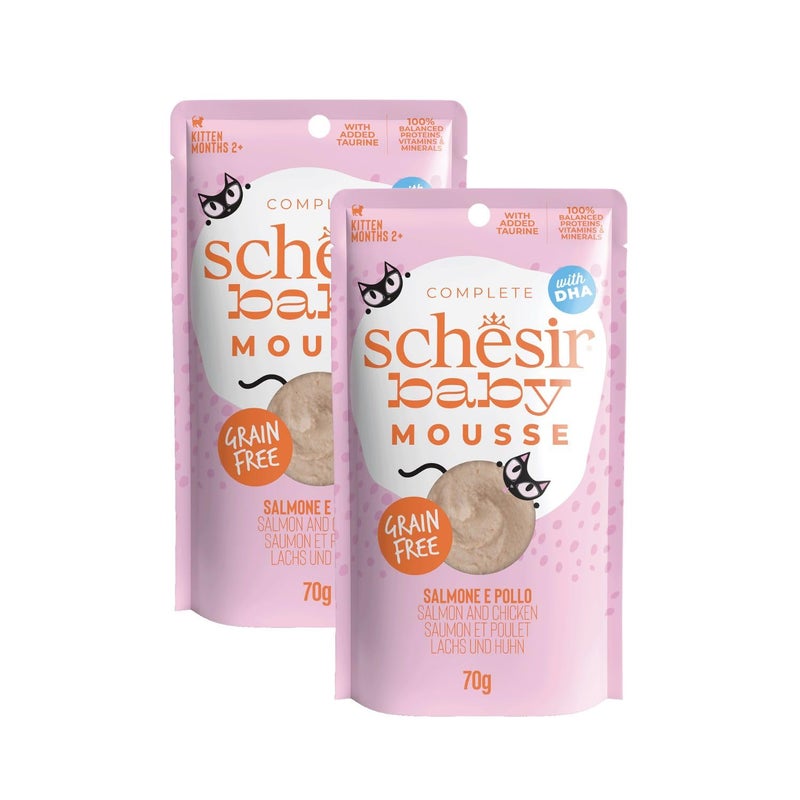 Schesir Baby Cat Mousse, Salmon and Chicken Highly Nutritional Premium Cat Food, 70 G,Cream - Image 1
