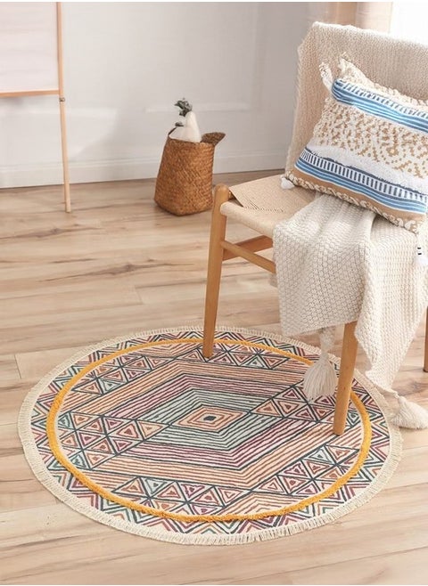 Tassel Rugs,Boho Woven Round Carpet,Ethnic Style Handmade Tassel Carpet 90cm