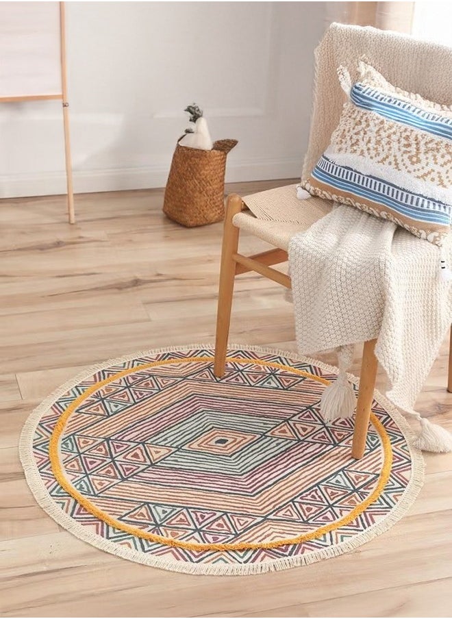 Tassel Rugs,Boho Woven Round Carpet,Ethnic Style Handmade Tassel Carpet 90cm