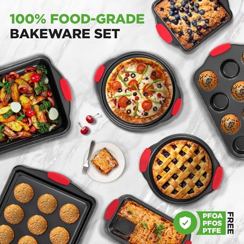 NutriChef 10-Piece Nonstick Kitchen Oven Baking Pans - Premium & Stylish Non-Stick Carbon Steel - Commercial Grade Restaurant Quality Metal Bakeware with Silicone Handles - Easy to Clean, NCSBS10S - Image 2