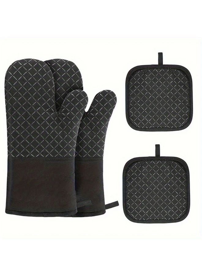 2pcs Black Heat Resistant Silicone Oven Mitts and Pot Holder Set Non Slip Grip - Image 2