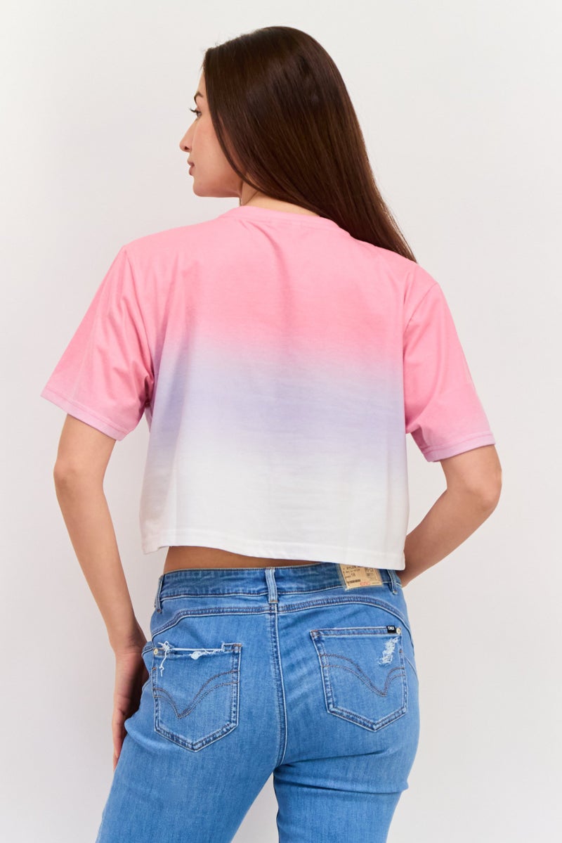 Ellesse تي شيرت قصير الأكمام بقلنسوة للنساء بشعار العلامة التجارية، مجموعة وردية - Image 2