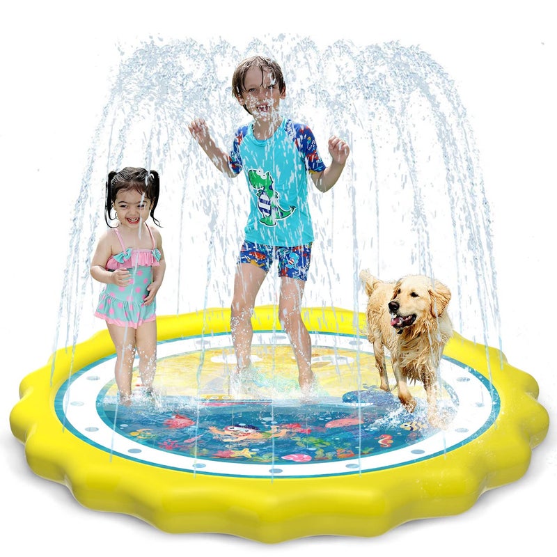 HITOP Kids Sprinklers for Outside, Splash Pad for Toddlers & Baby Pool 3-in-1 60" Water Toys Gifts for 1 2 3 4 5 Year Old Boys Girls Splash Play Mat (Ocean) - Image 1