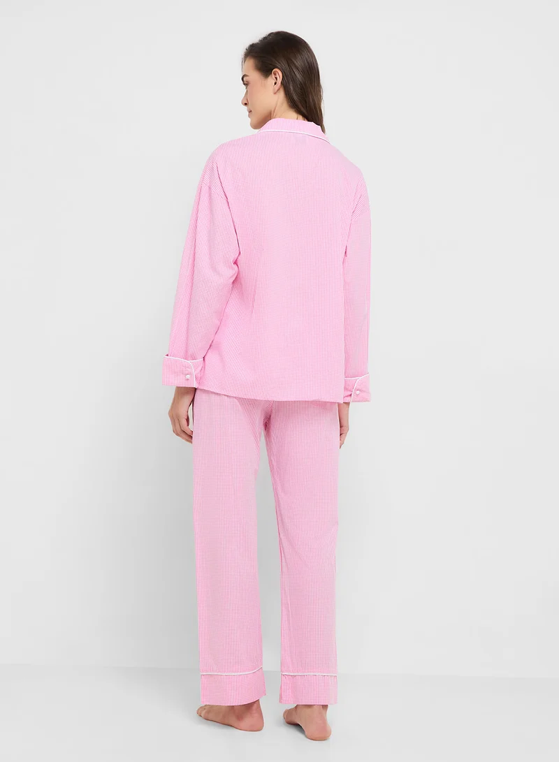 ايلا Button Down Top & Pant Pyjama Set