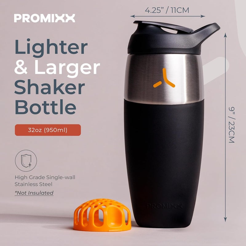 Promixx Pursuit Shaker Bottle - Single Wall Stainless Steel Protein Shaker Bottle, Super Smooth Shakes, 950 ml, Black - Image 3