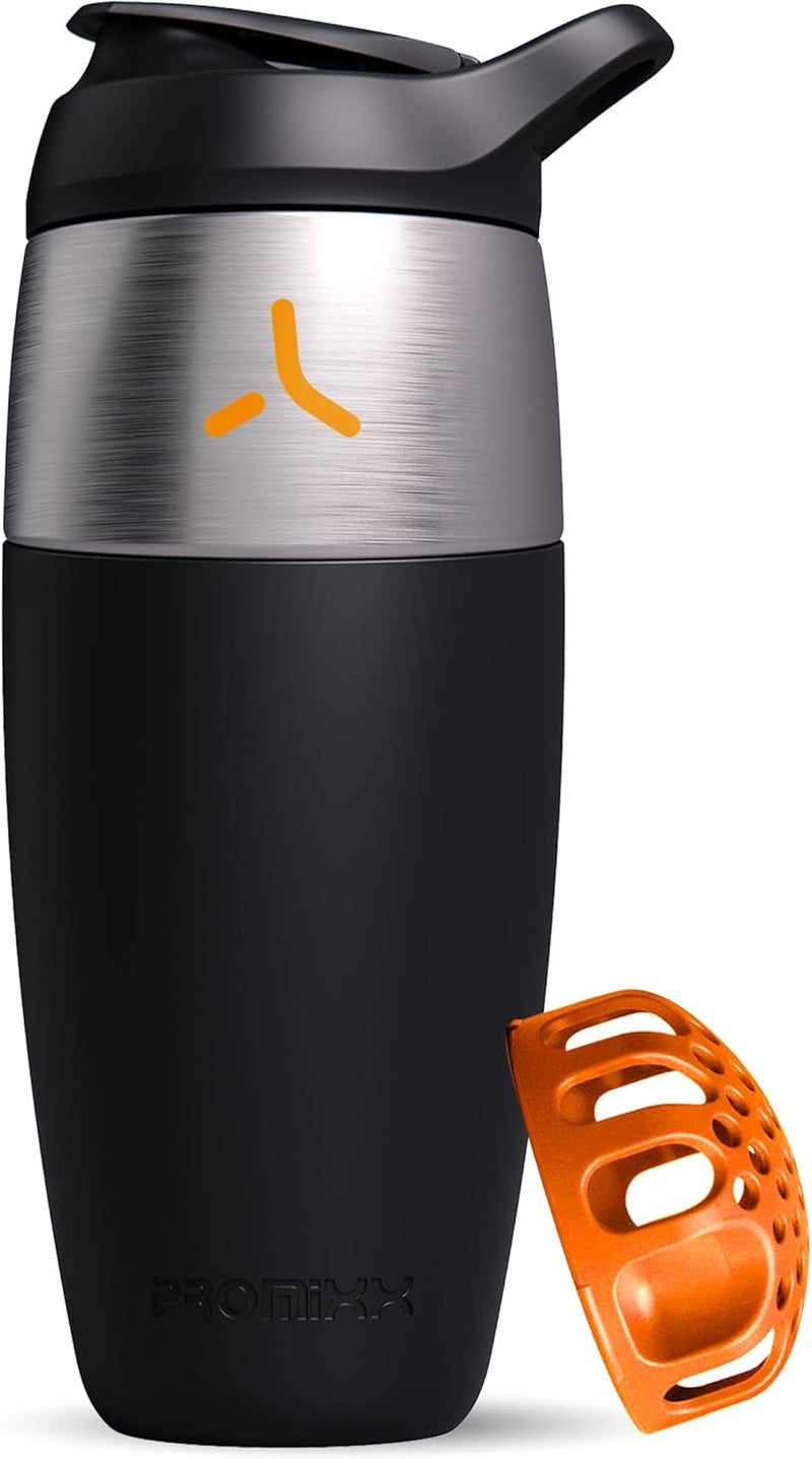 Promixx Pursuit Shaker Bottle - Single Wall Stainless Steel Protein Shaker Bottle, Super Smooth Shakes, 950 ml, Black - Image 1