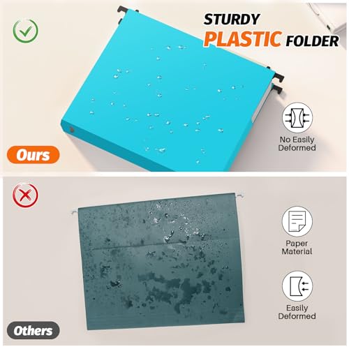Shutex Extra Capacity Plastic Hanging File Folders,12 Pack Reinforced Expanding Hang Folder Letter Size,Accordian Pocket,Heavy Duty 2 Inch Expansion, Hard Hanging Folder Organizer for Office Home,Blue - Image 2