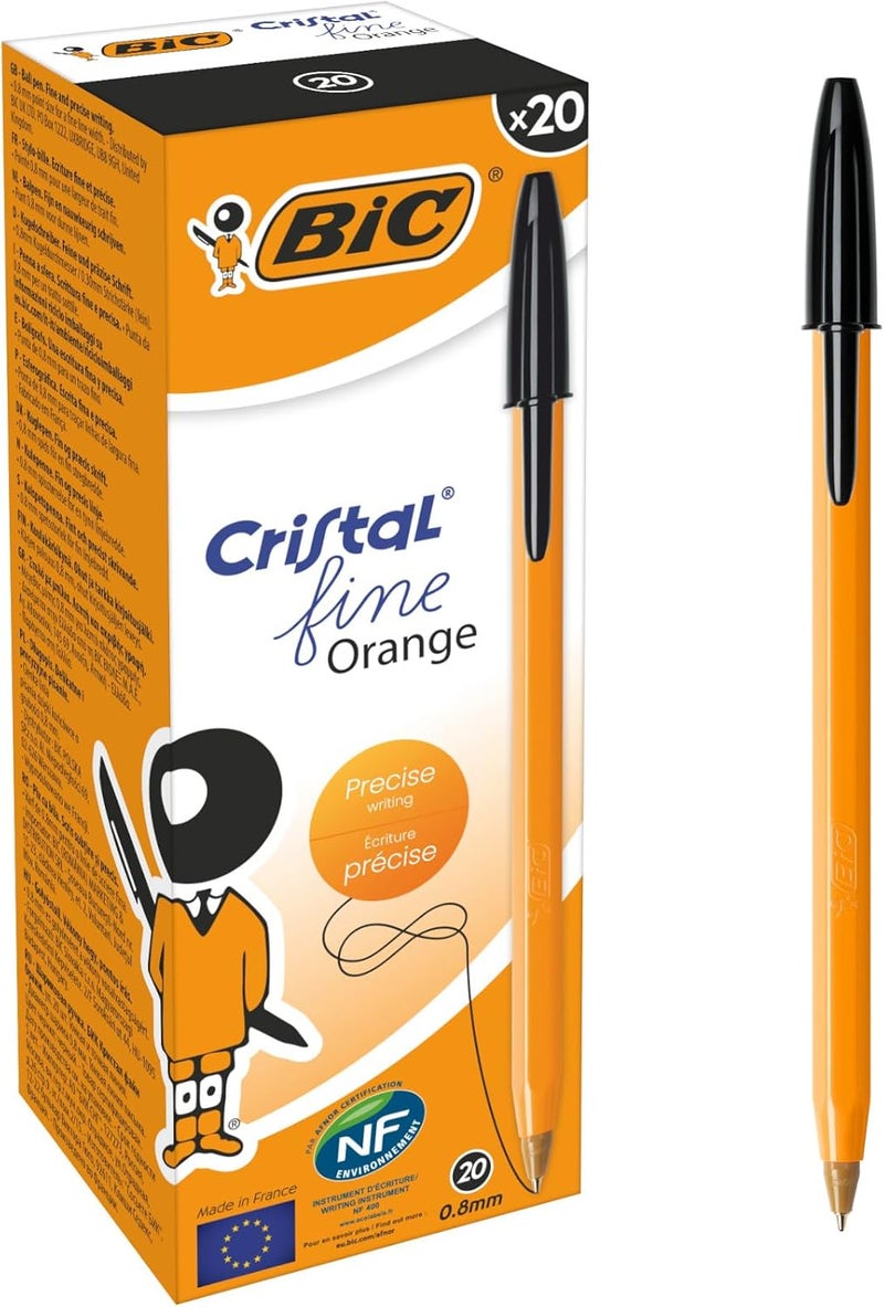 Bic Orange Original Fine Ballpoint Pens Fine Point (0.8 Mm) - Black, Box Of 20 - Image 1