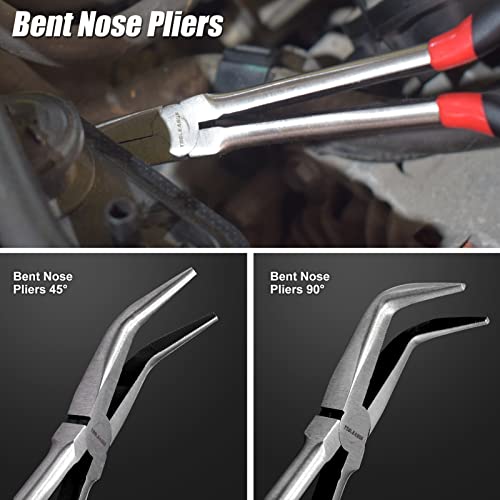 TOOLEAGUE 5Pcs Extra Long Needle Nose Pliers Set, 11" Long Reach Straight,45/90 Degree Bent Nose,Diagonal Pliers and O-shape Tip Craft Repairing Tool - Image 2