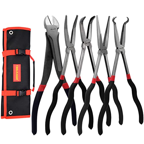 TOOLEAGUE 5Pcs Extra Long Needle Nose Pliers Set, 11" Long Reach Straight,45/90 Degree Bent Nose,Diagonal Pliers and O-shape Tip Craft Repairing Tool - Image 5